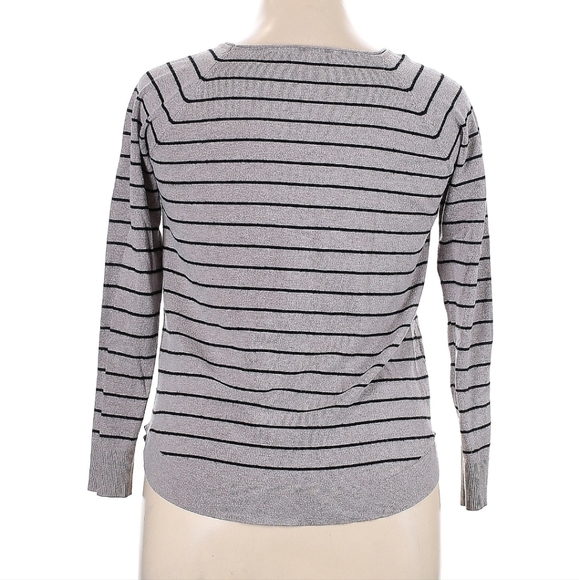 Pink Clover Women's Grey and Black Striped Crew Neck Sweater - XL - Picture 2 of 4